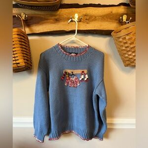 Rey Wear Hand-Knitted Holiday Ice Skating Sweater | Vintage Bolivia | Size L